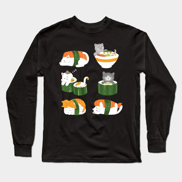 Sushi Cat Japanese Anime Kawaii Neko Long Sleeve T-Shirt by KAWAIITEE